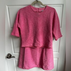 Zara Pink Bouclé Knit Top and Skirt